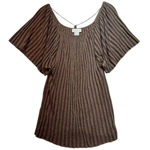 A.B. Lambdin Womens Ribbed Knit Off-Shoulder Tunic Top Flared Sleeve Sz XL Brown